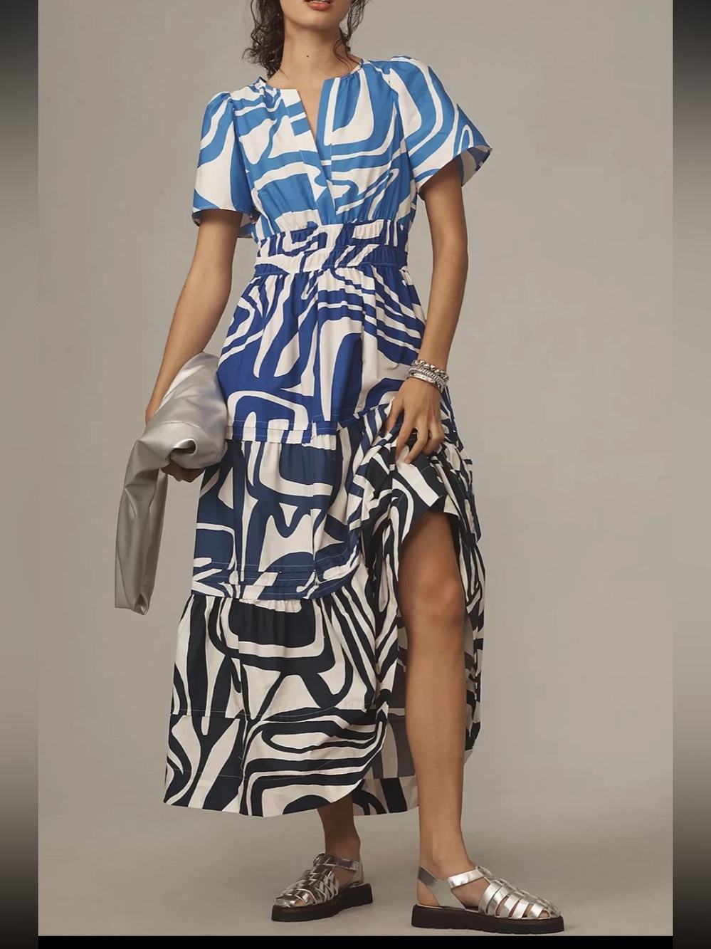 Nwot Anthropologie Somerset tiered maxi dress $170 L fall party boho blue wave